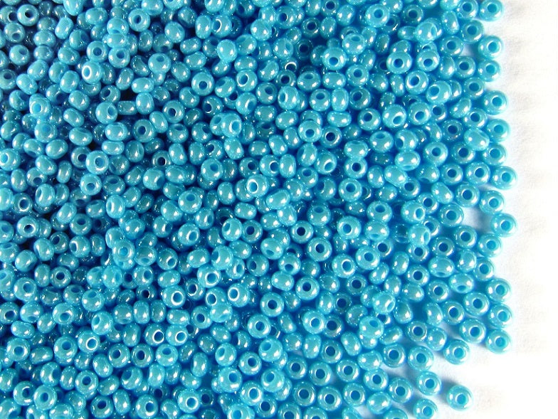 20 g 11/0 Seed Beads Preciosa Ornela, Opaque Blue Turquoise Luster, Czech Glass