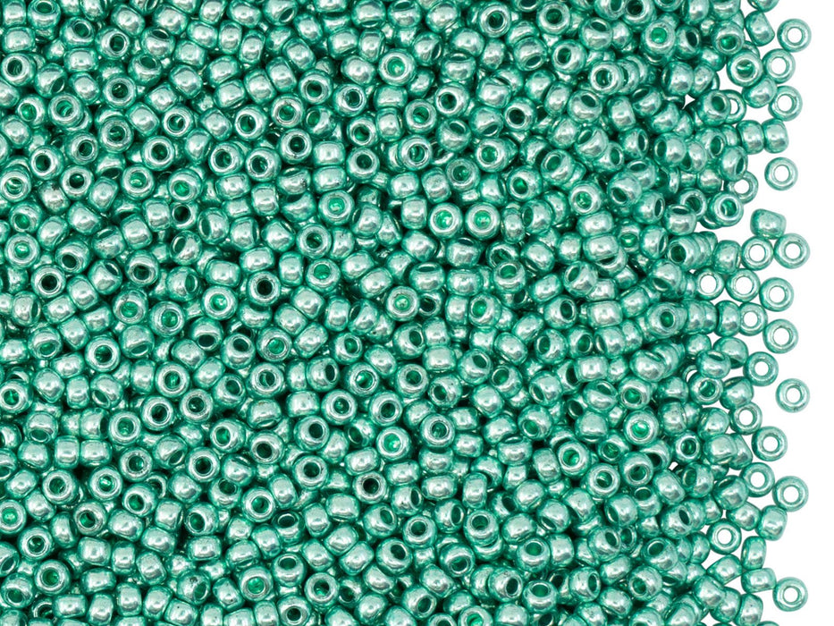 Rocailles Seed Beads 11/0, Turquoise Green Terra Metallic, Czech Glass