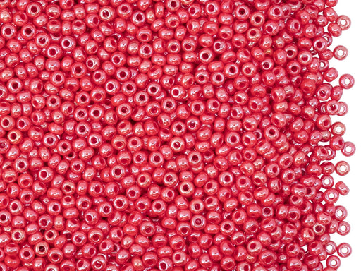 Rocailles Seed Beads 11/0, Opaque Red Coral Luster, Czech Glass