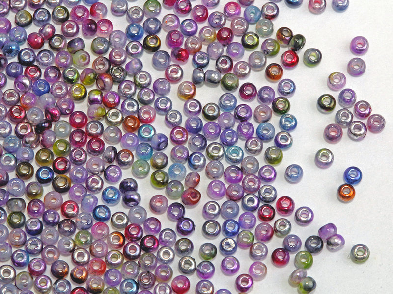 20 g Rocailles Seed Beads 11/0, White Alabaster Magic Blue, Czech Glass