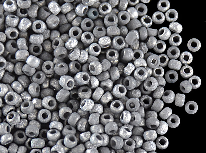 10 g 11/0 Etched Seed Beads, Etched Crystal Full Labrador Dark, Czech Glass