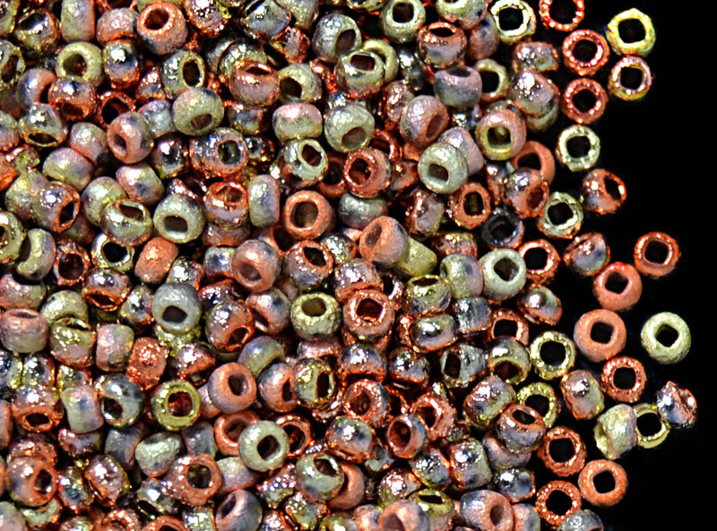 10 g 11/0 Etched Seed Beads, Etched California Gold Rush, Czech Glass