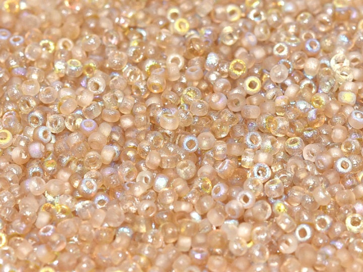 10 g 11/0 Etched Seed Beads, Etched Crystal Lemon Rainbow, Czech Glass