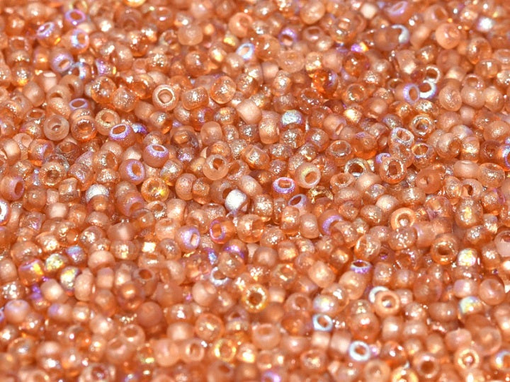 10 g 11/0 Etched Seed Beads, Etched Crystal Orange Rainbow, Czech Glass