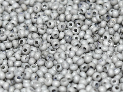 Etched Seed Beads 11/0, Chalk White Etched Gray Luster, Czech Glass