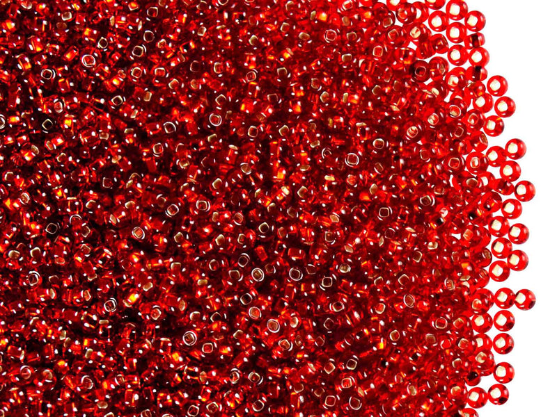 20 g 11/0 Seed Beads Preciosa Ornela, Red Silver Lined, Square Hole, Czech Glass
