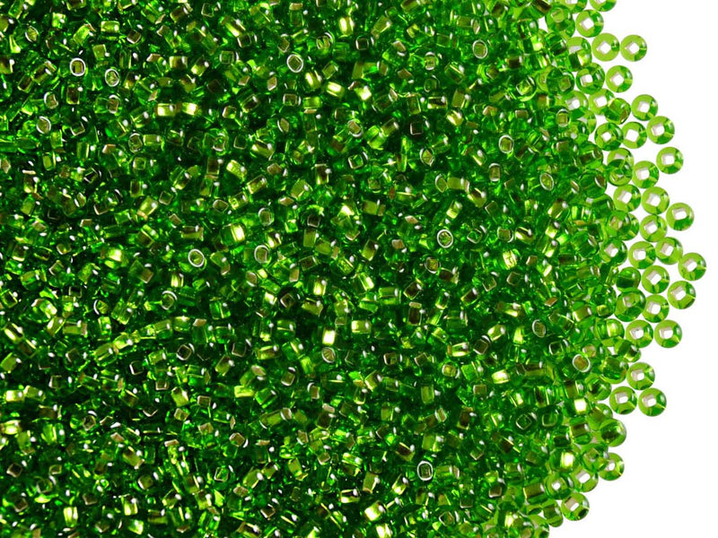 20 g 11/0 Seed Beads Preciosa Ornela, Green Silver Lined, Czech Glass