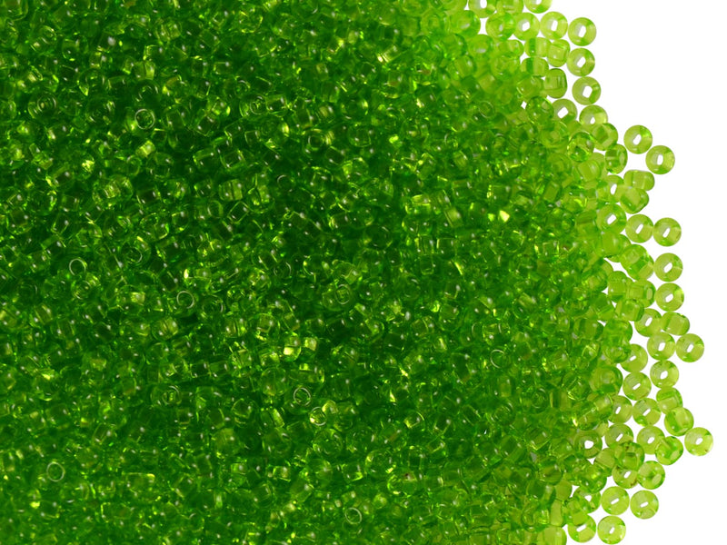 20 g 11/0 Seed Beads Preciosa Ornela, Olivine Transparent, Square Hole, Czech Glass