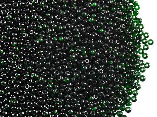 20 g 11/0 Seed Beads Preciosa Ornela, Dark Green Transparent, Square Hole, Czech Glass