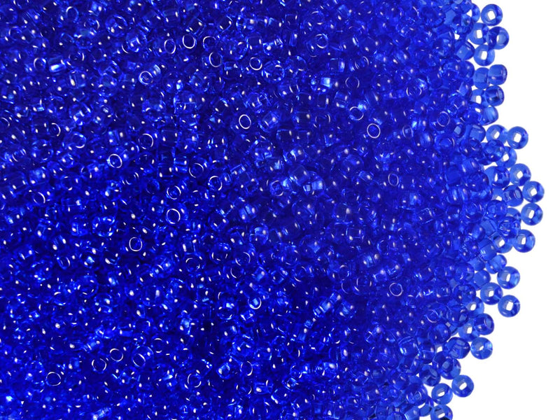20 g 11/0 Seed Beads Preciosa Ornela, Sapphire Transparent, Square Hole, Czech Glass