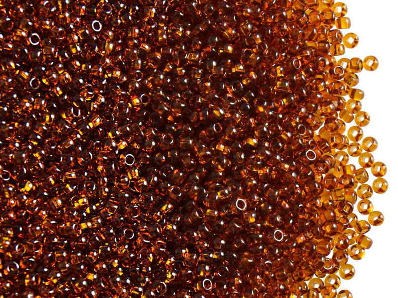 20 g 11/0 Seed Beads Preciosa Ornela, Dark Topaz Transparent, Square Hole, Czech Glass