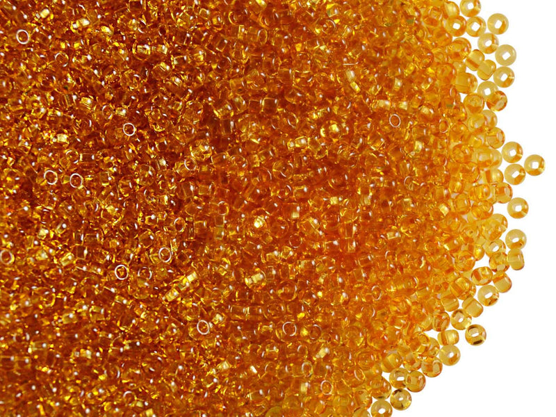 20 g 11/0 Seed Beads Preciosa Ornela, Medium Topaz Transparent, Square Hole, Czech Glass