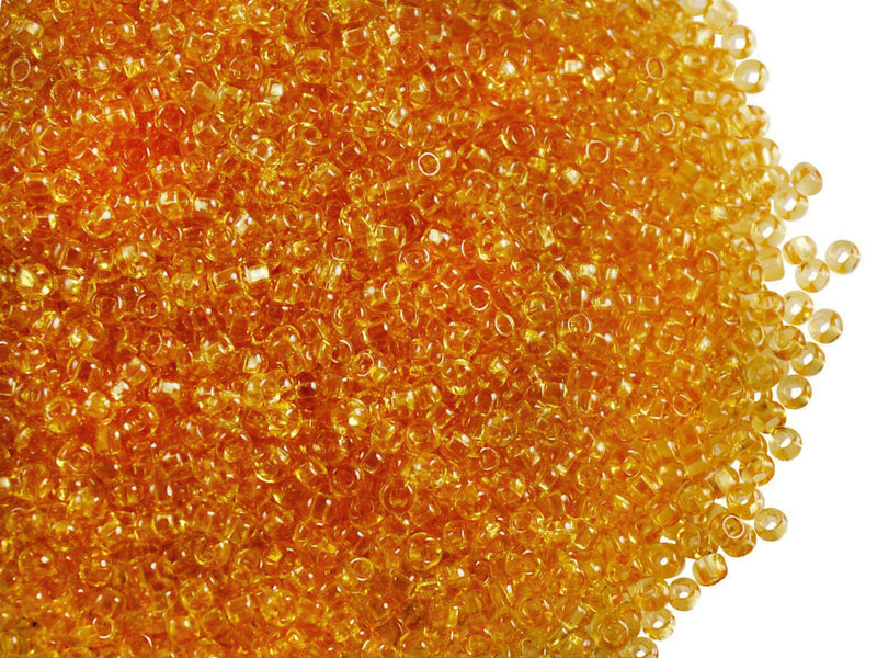 20 g 11/0 Seed Beads Preciosa Ornela, Transparent Light Topaz, Square Hole, Czech Glass