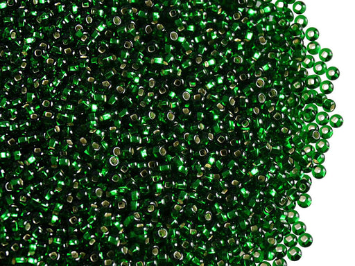20 g 11/0 Seed Beads Preciosa Ornela, Green Silver Lined, Square Hole, Czech Glass
