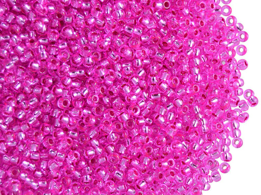 20 g 11/0 Seed Beads Preciosa Ornela, Pink Transparent Silver Lined, Czech Glass