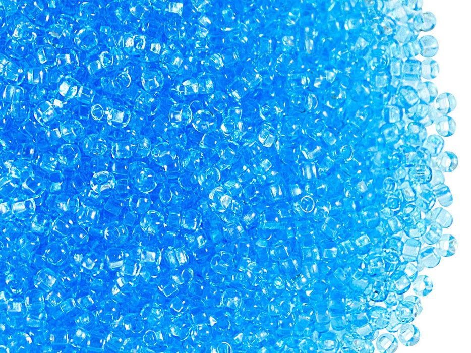 20 g 11/0 Seed Beads Preciosa Ornela, Light Aquamarine Transparent, Square Hole, Czech Glass