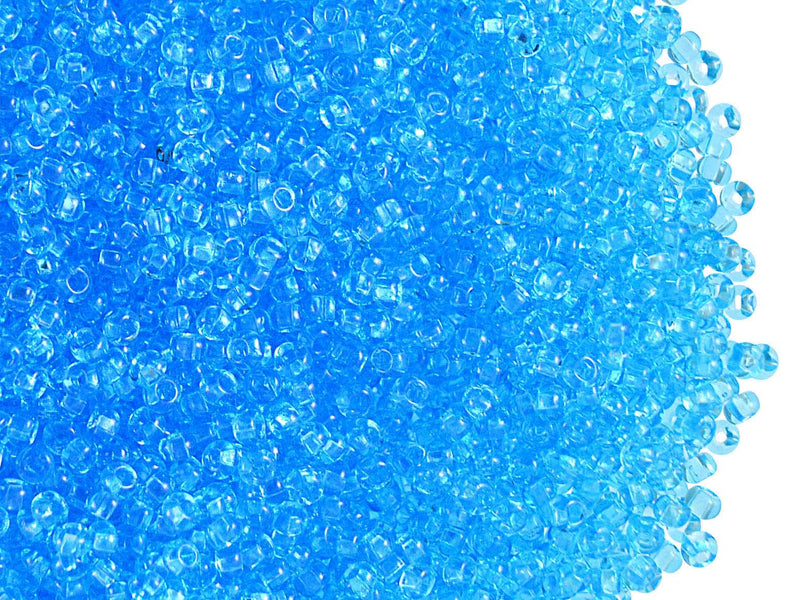 20 g 11/0 Seed Beads Preciosa Ornela, Aquamarine Transparent, Square Hole, Czech Glass