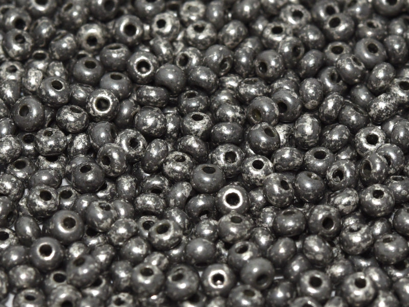 20 g 11/0 Seed Beads Preciosa Ornela, Chalk White Antique Chrome, Czech Glass