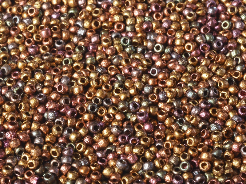 10 g 11/0 Etched Seed Beads, Etched Purple Iris Gold, Czech Glass