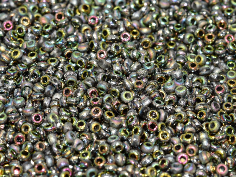 10 g 11/0 Etched Seed Beads, Crystal Etched Full Vitrail, Czech Glass