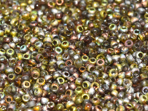 10 g 11/0 Etched Seed Beads, Crystal Etched Magic Green, Czech Glass