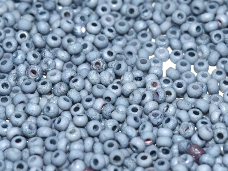 10 g 11/0 Etched Seed Beads, Chalk White Etched Baby Blue Luster, Czech Glass