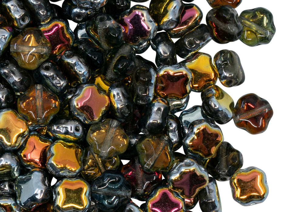 Four Pointed Star Beads 7x7x4 mm, Crystal Marea, Czech Glass
