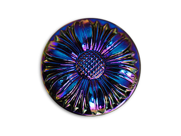 1 pc Czech Glass Button, Flower Dark Blue, Size 12 (27mm)