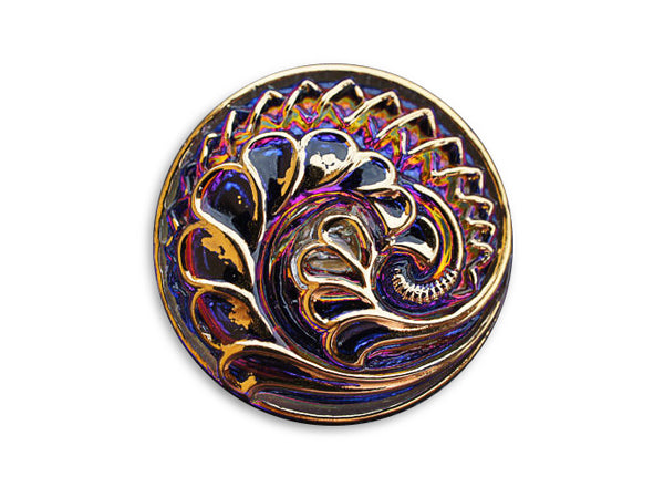 1 pc Czech Glass Button, Purple Vitrail Gold, Size 12 (27mm)