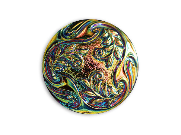 1 pc Czech Glass Button, Jet Vitrail, Size 12 (27mm)