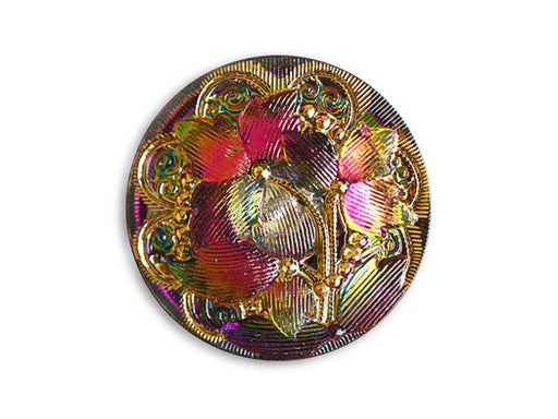 1 pc Czech Glass Button, Purple Orange Vitrail Gold, Size 12 (27mm)