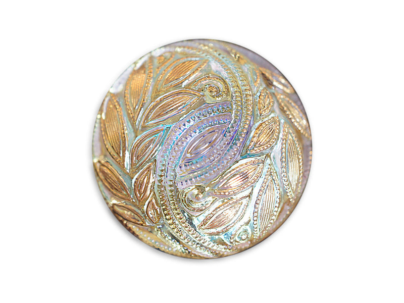1 pc Czech Glass Button, Hand Painted Crystal AB Gold, Size 12 (27mm)