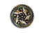 1 pc Czech Glass Button, Black Gold Blue with Flowers, Hand Painted, Size 12 (27mm)