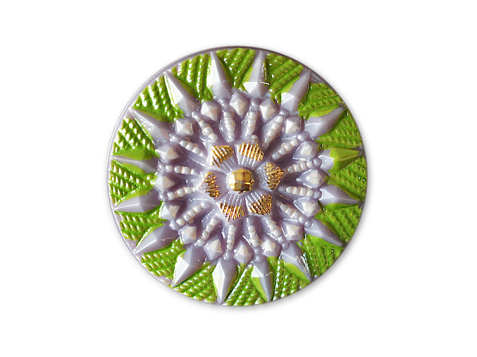 1 pc Czech Glass Button, Lilac Green, Hand Painted, Size 12 (27mm)