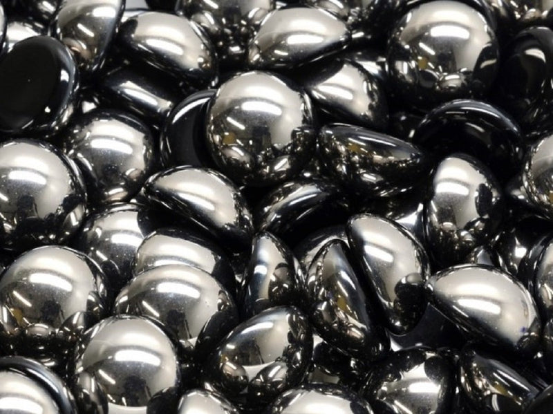 Czech Glass Cabochons 12 mm, Jet Chrome, Czech Glass