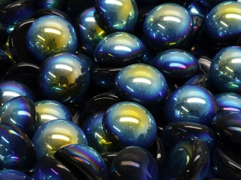 Czech Glass Cabochons 12 mm, Jet Black AB, Czech Glass