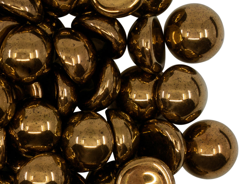 10 pcs Czech Glass Cabochons 12 mm, Dark Gold Metallic, Czech Glass