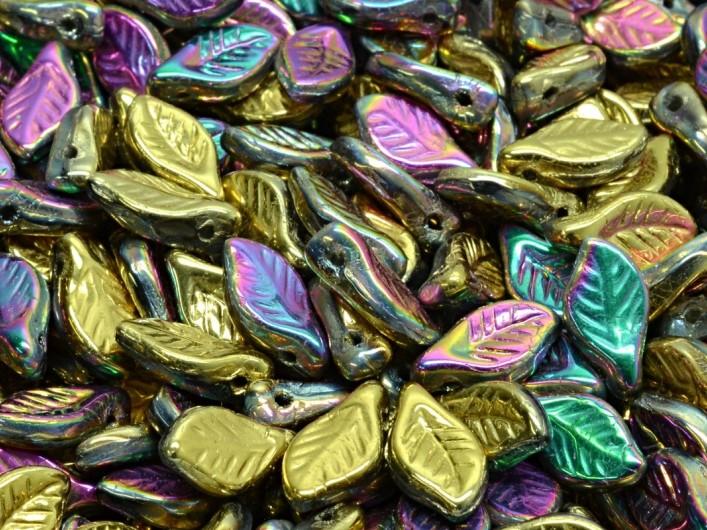 Bay Leaf Beads 6x12 mm, Crystal California Green, Czech Glass