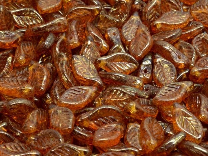 Bay Leaf Beads 6x12 mm, Dark Topaz Bronze, Czech Glass