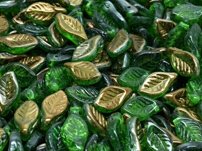 Bay Leaf Beads 6x12 mm, Chrysolite Valentinite, Czech Glass