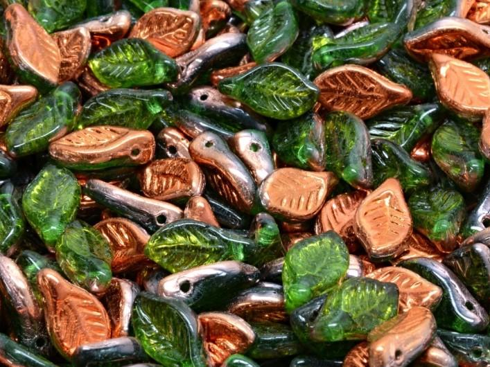 Bay Leaf Beads 6x12 mm, Chrysolite Sunset, Czech Glass