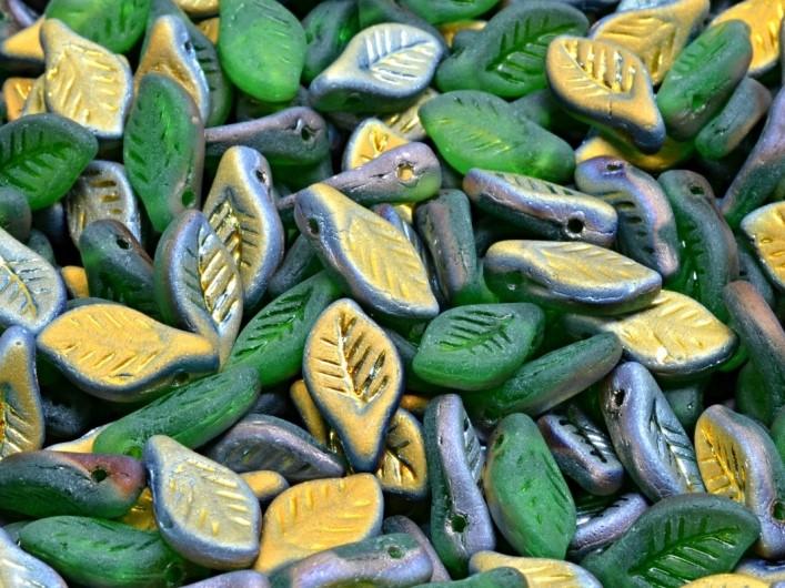 Bay Leaf Beads 6x12 mm, Chrysolite Matte Marea, Czech Glass