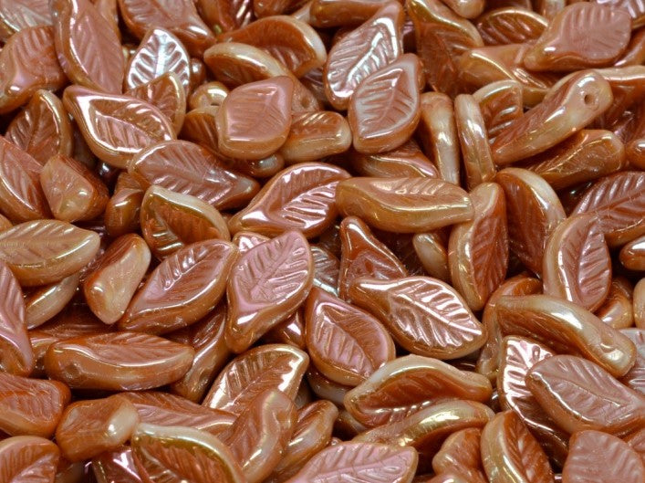 Bay Leaf Beads 6x12 mm, Alabaster Full Apricot Medium, Czech Glass
