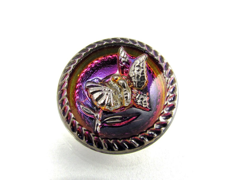 Czech Glass Button Hand Painted, Size 10 (22.5mm | 7/8''), Volcano Silver, Czech Glass