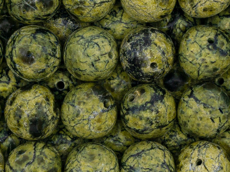 5 pcs Natural Stones Round Beads 12 mm, Serpentinite, Ural gems, Russia