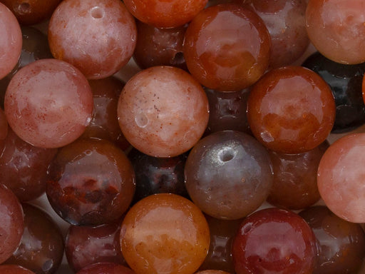 5 pcs Natural Stones Round Beads 12 mm, Chalcedony Agate Brown Pink, Ural gems, Russia