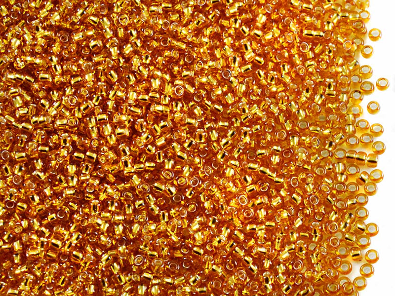 20 g 12/0 Seed Beads Preciosa Ornela, Amber Silver Lined, Czech Glass