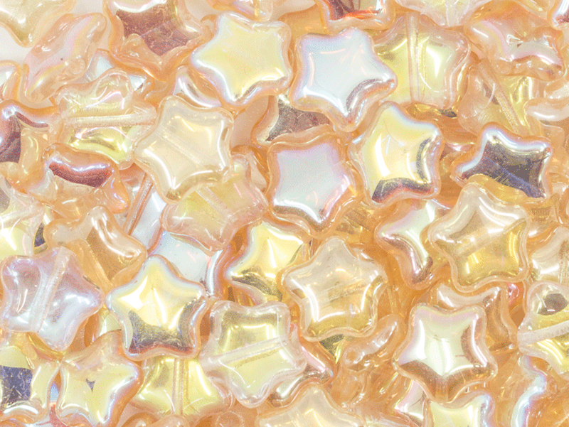 12 pcs Star Beads, 12 mm, Czech Glass, Crystal Yellow Rainbow