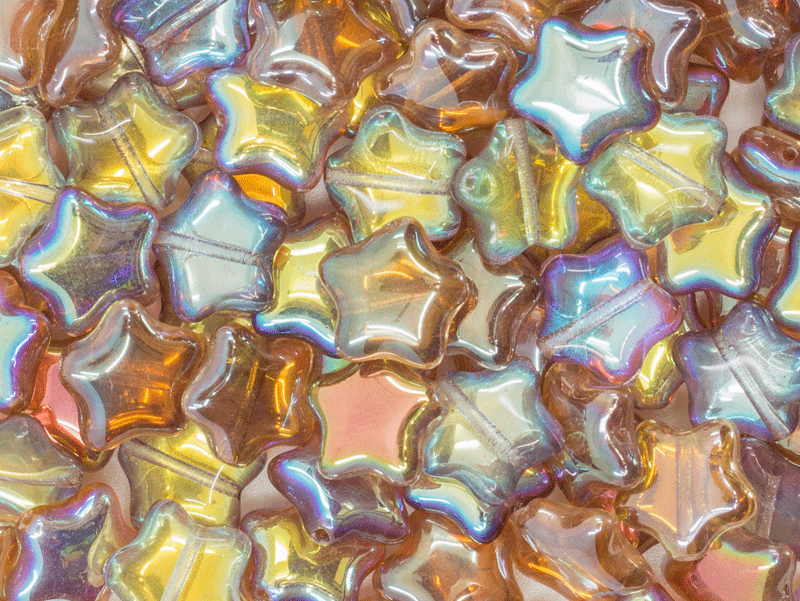 12 pcs Star Beads, 12 mm, Czech Glass, Crystal Brown Rainbow