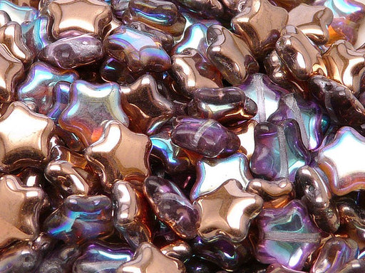 12 pcs Star Beads, 12 mm, Czech Glass, Crystal Copper Rainbow